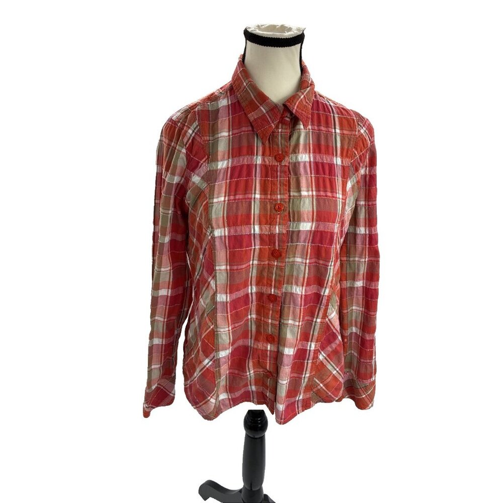 Christopher & Banks Womens Size L Plaid Button Front Long Sleeve Shirt Top